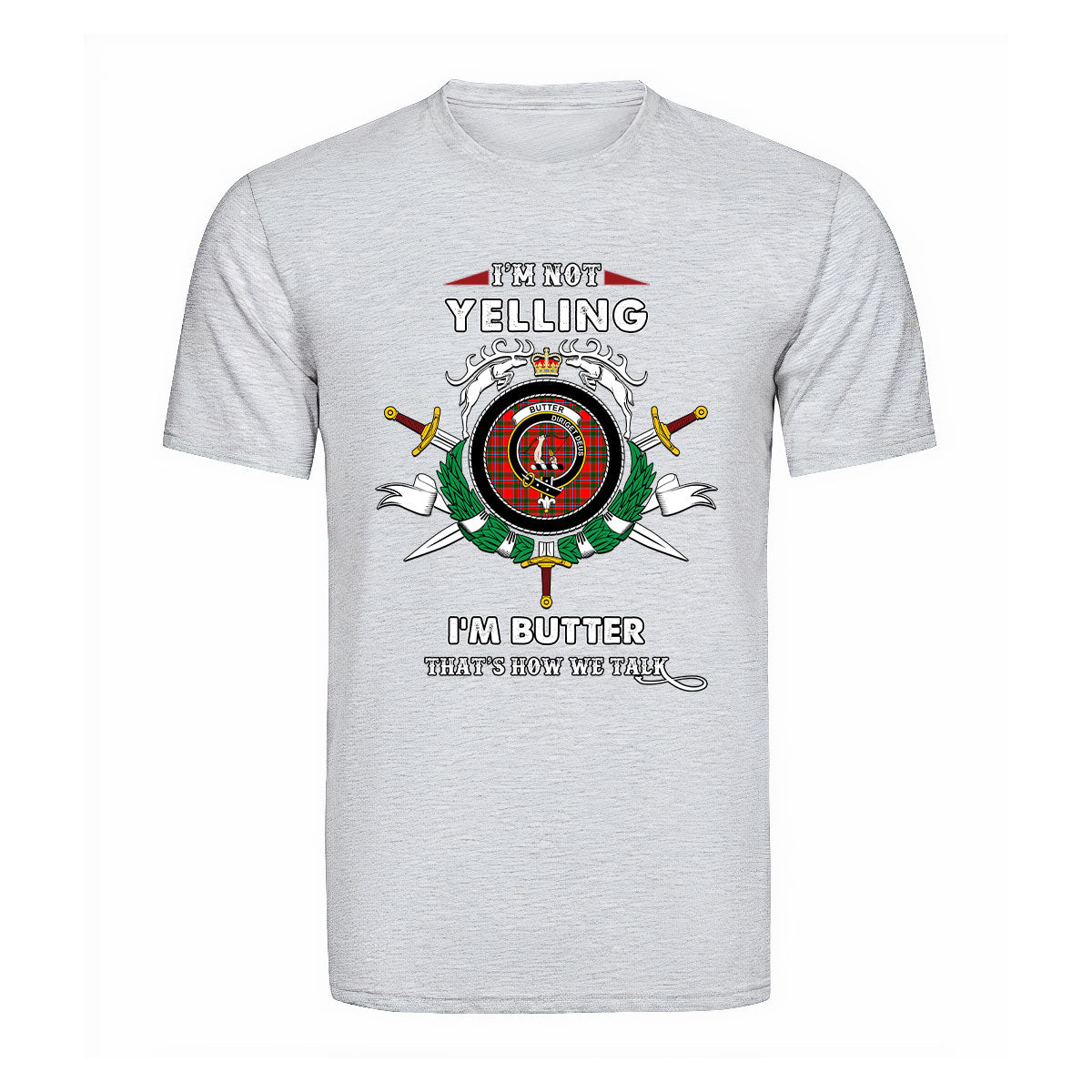 Butter Tartan Crest T-shirt - I'm not yelling style