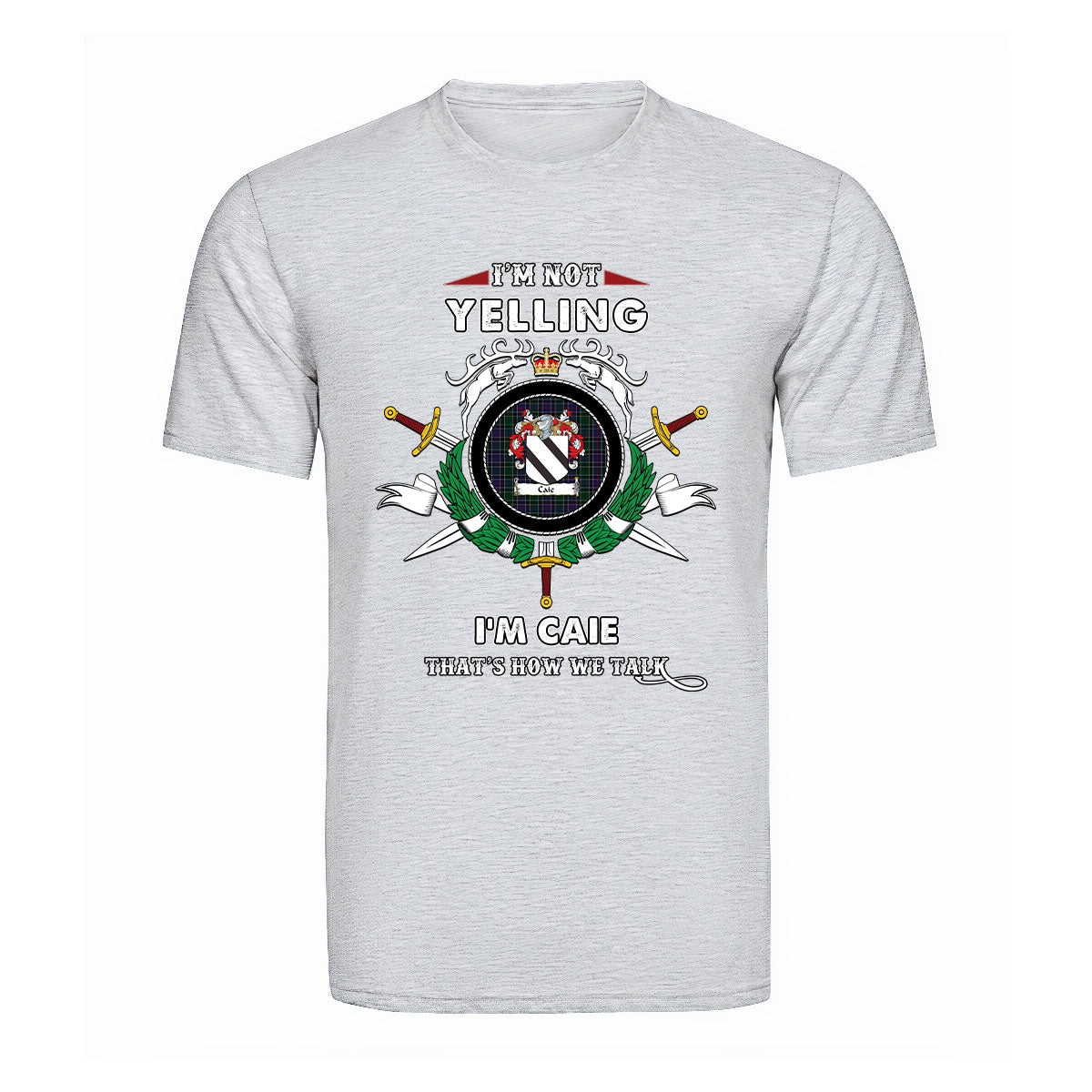 Caie Tartan Crest T-shirt - I'm not yelling style