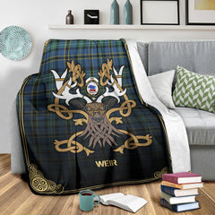 Weir Ancient Tartan Crest Premium Blanket - Celtic Stag style