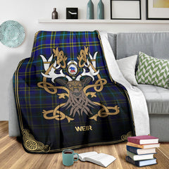 Weir Modern Tartan Crest Premium Blanket - Celtic Stag style