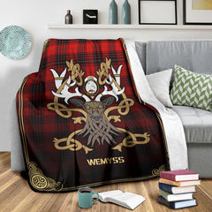 Wemyss Modern Tartan Crest Premium Blanket - Celtic Stag style