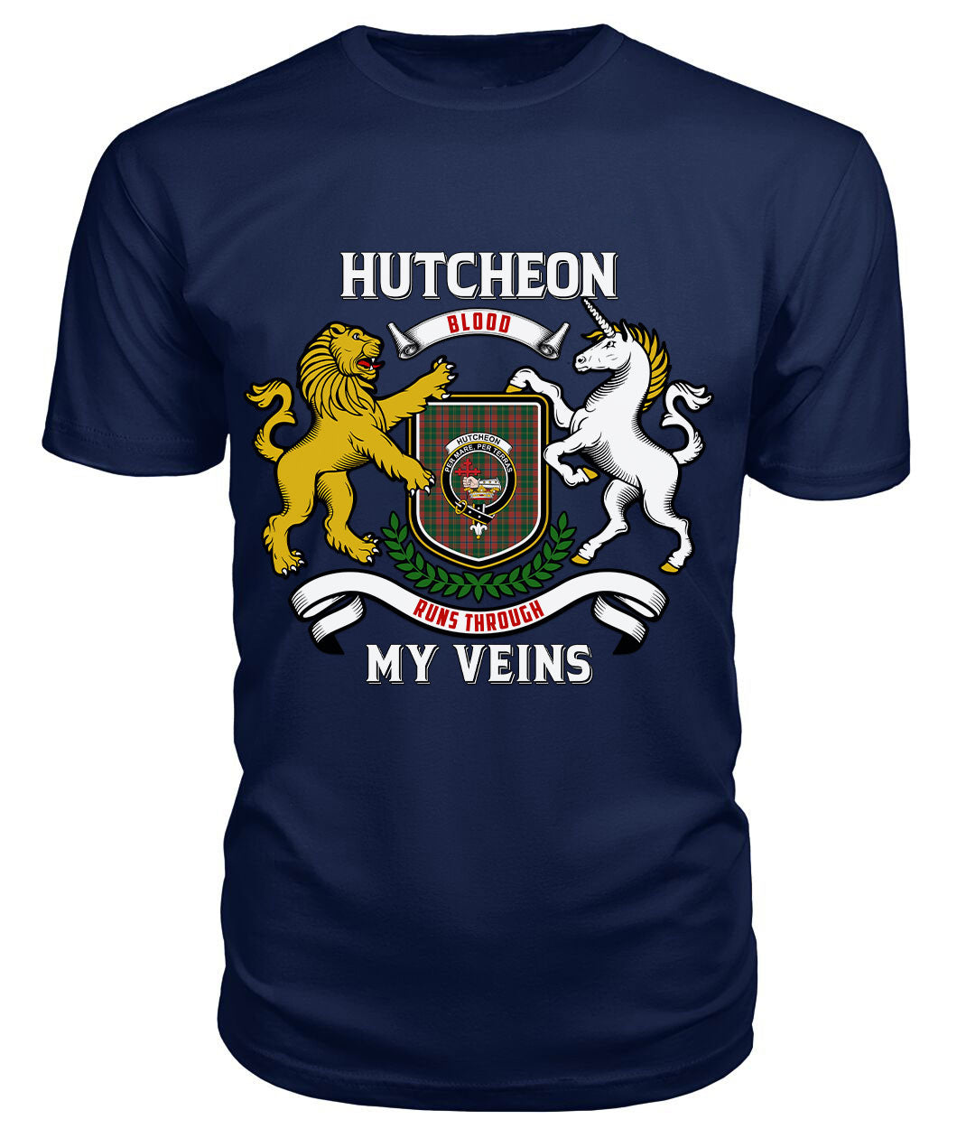 Hutcheon Tartan Crest 2D T-shirt - Blood Runs Through My Veins Style