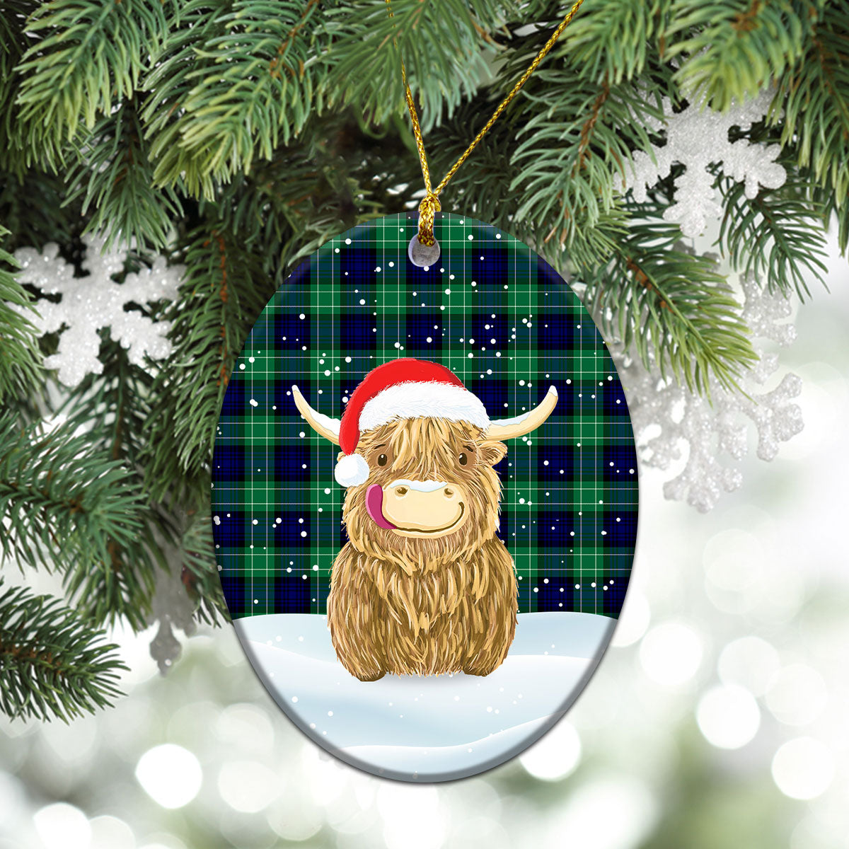 Abercrombie Tartan Christmas Ceramic Ornament - Highland Cows Style