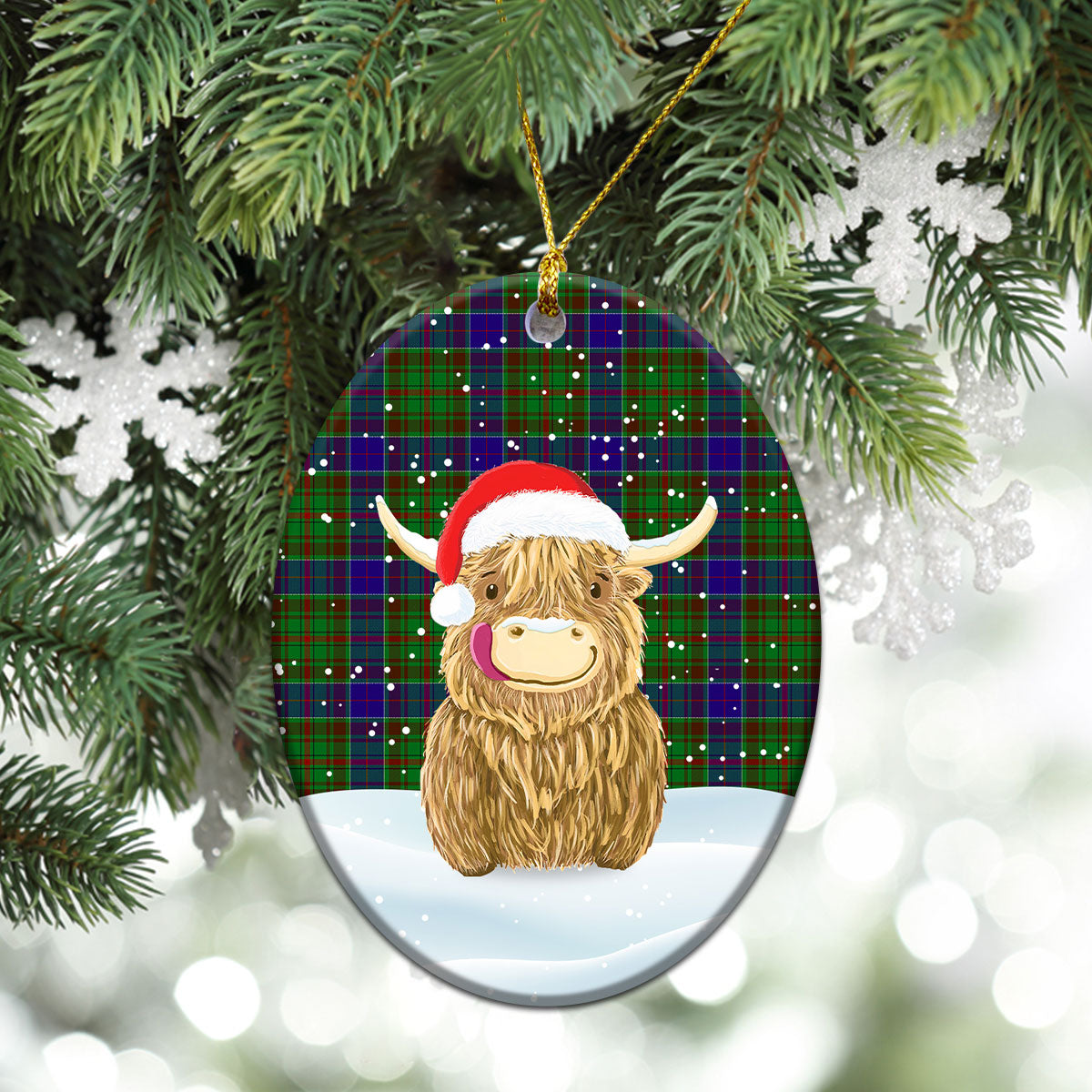 Adam Tartan Christmas Ceramic Ornament - Highland Cows Style