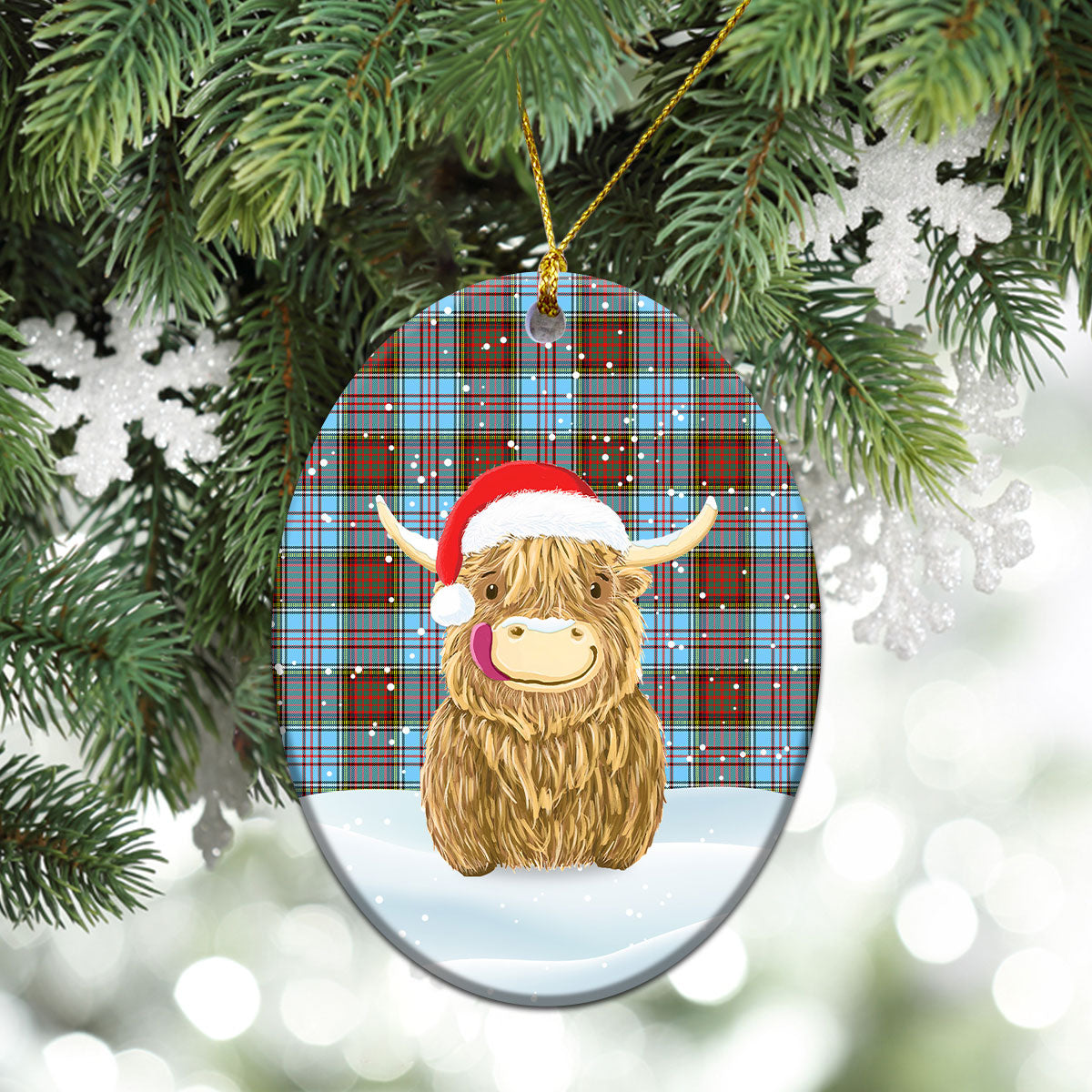 Anderson Ancient Tartan Christmas Ceramic Ornament - Highland Cows Style