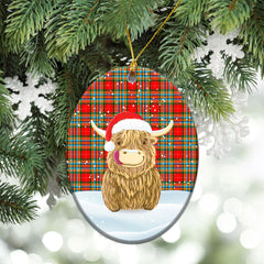 Chattan Tartan Christmas Ceramic Ornament - Highland Cows Style