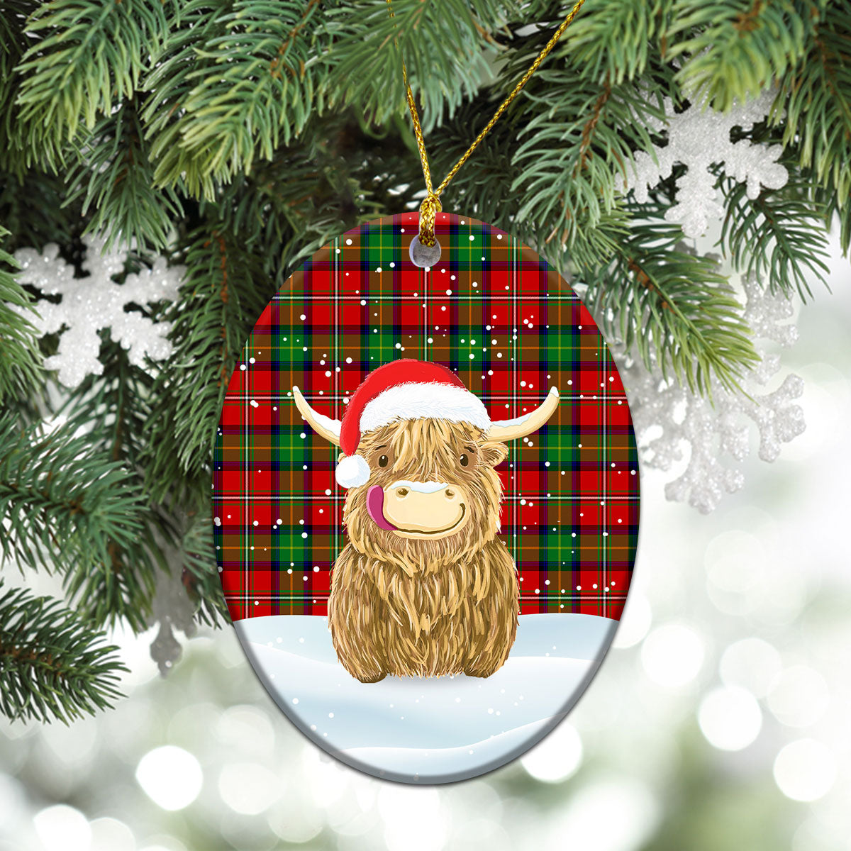 Fullarton Tartan Christmas Ceramic Ornament - Highland Cows Style