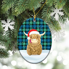 Gunn Ancient Tartan Christmas Ceramic Ornament - Highland Cows Style