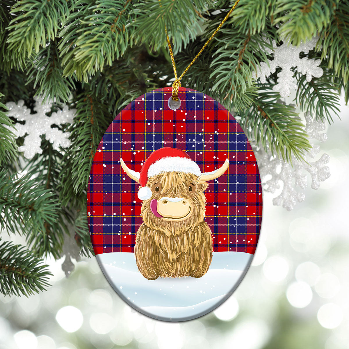 Wishart Dress Tartan Christmas Ceramic Ornament - Highland Cows Style