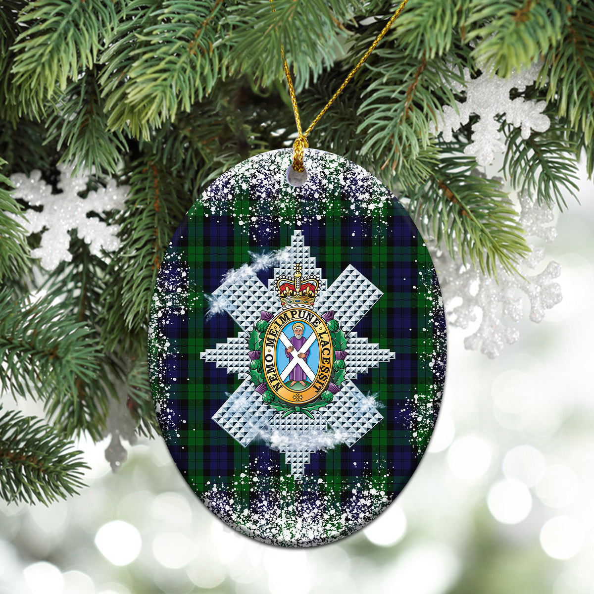 Black Watch Tartan Christmas Ceramic Ornament - Snow Style