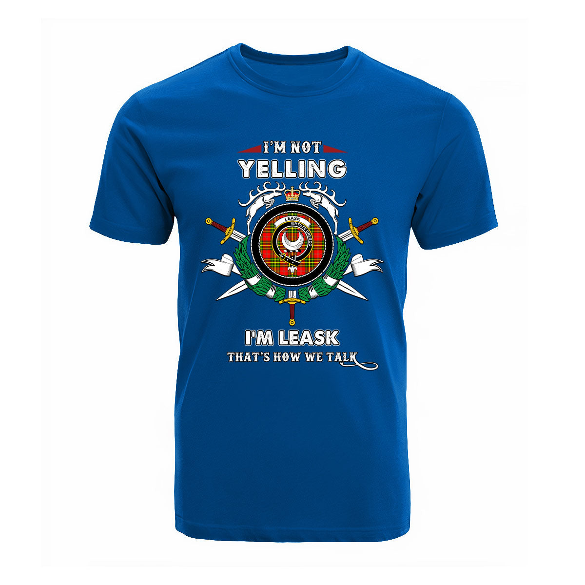 Leask Tartan Crest T-shirt - I'm not yelling style