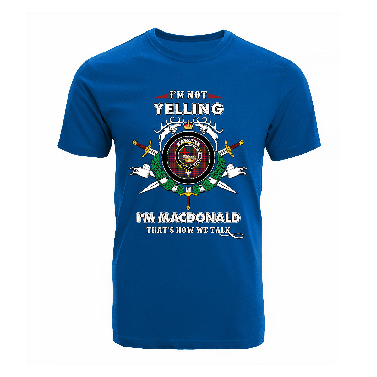 MacDonald (Clan Donald) Tartan Crest T-shirt - I'm not yelling style