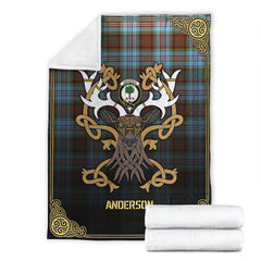 Anderson Ancient Tartan Crest Premium Blanket - Celtic Stag style