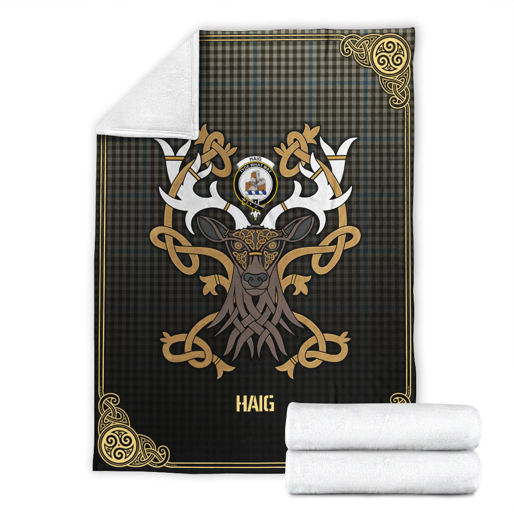 Haig Check Tartan Crest Premium Blanket - Celtic Stag style