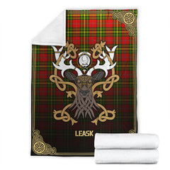 Leask Tartan Crest Premium Blanket - Celtic Stag style