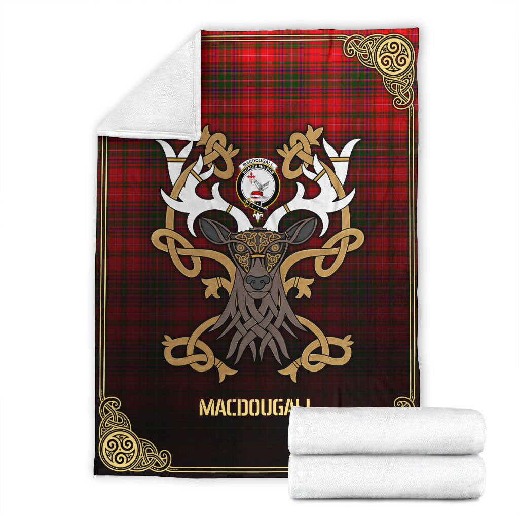 MacDougall Modern Tartan Crest Premium Blanket - Celtic Stag style