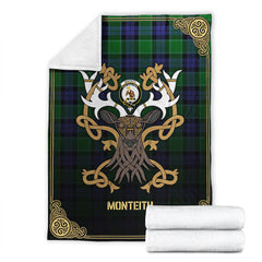 Monteith Tartan Crest Premium Blanket - Celtic Stag style
