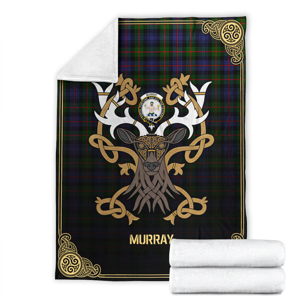 Murray of Atholl Modern Tartan Crest Premium Blanket - Celtic Stag style