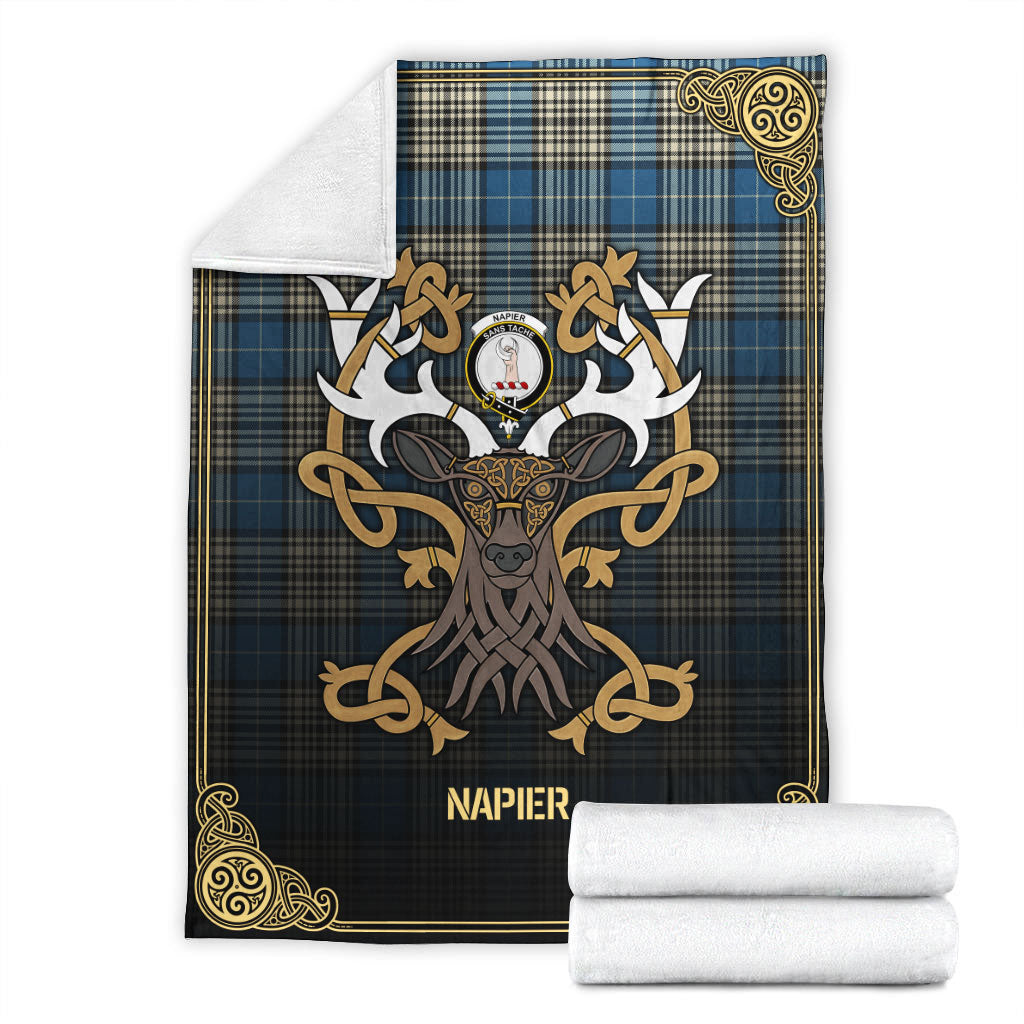 Napier Ancient Tartan Crest Premium Blanket - Celtic Stag style