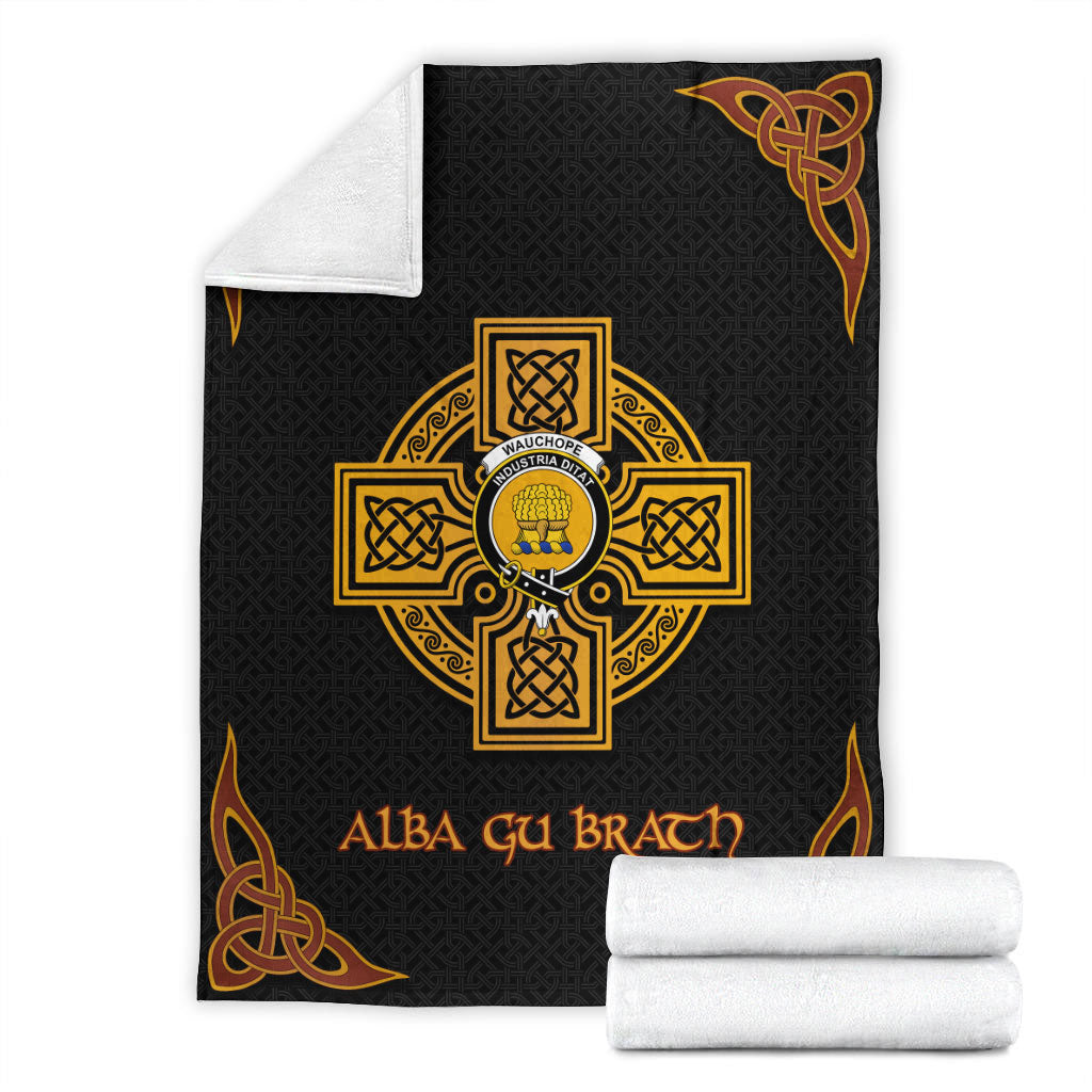 Wauchope (or Waugh) Crest Premium Blanket - Black Celtic Cross Style