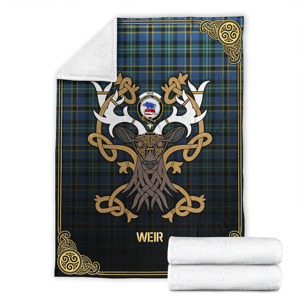 Weir Ancient Tartan Crest Premium Blanket - Celtic Stag style