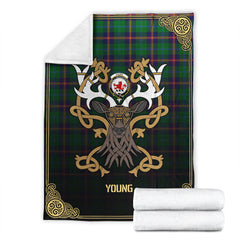 Young Modern Tartan Crest Premium Blanket - Celtic Stag style