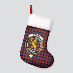 Broun Modern Tartan Crest Christmas Stocking