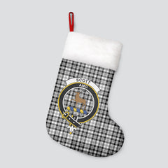 Scott Black & White Modern Tartan Crest Christmas Stocking