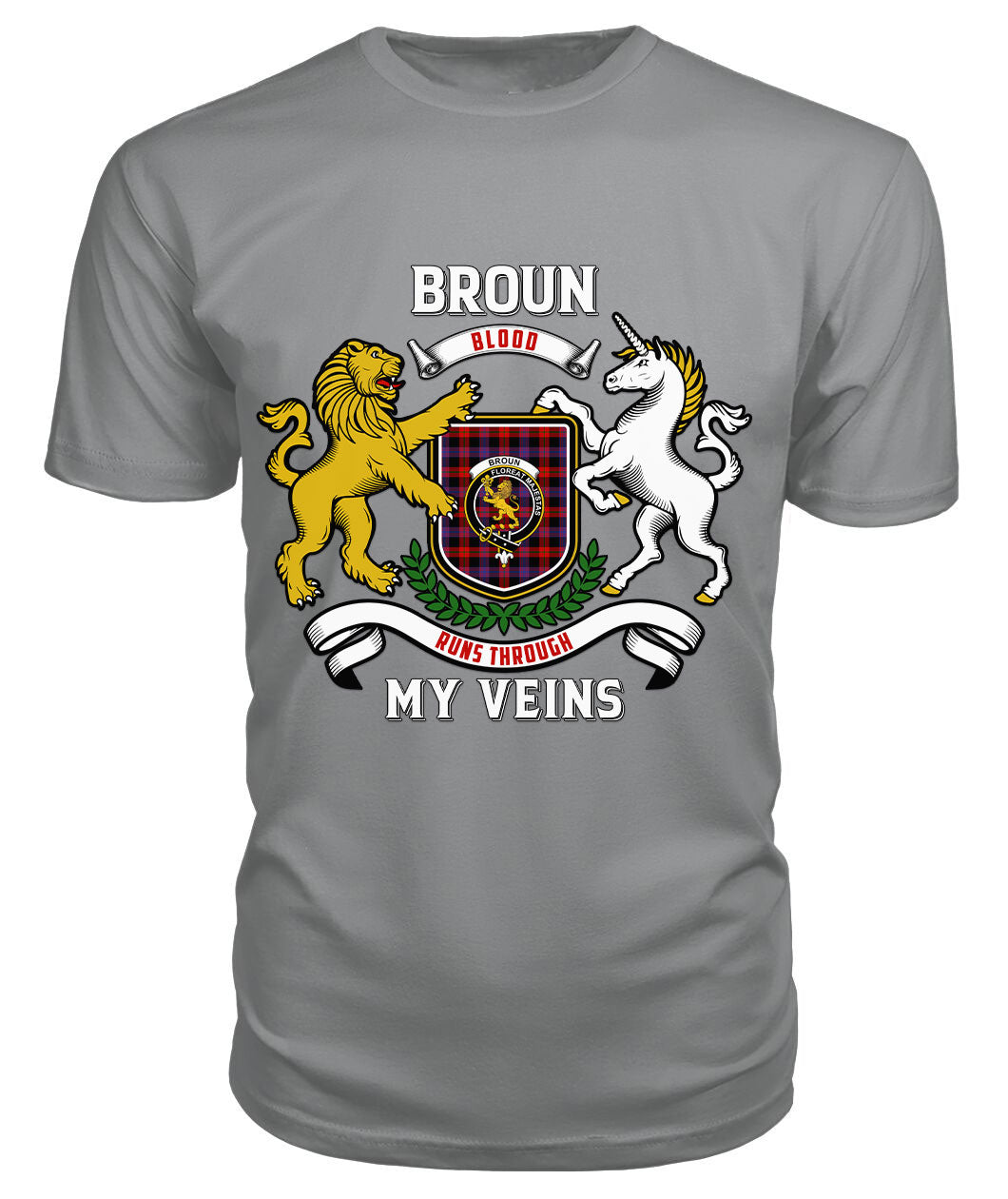 Broun Modern Tartan Crest 2D T-shirt - Blood Runs Through My Veins Style