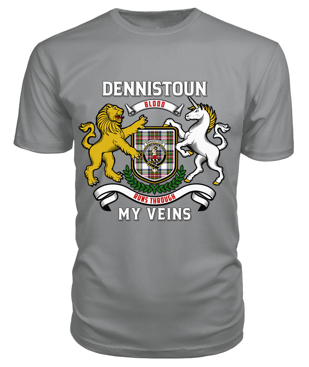 Dennistoun Tartan Crest 2D T-shirt - Blood Runs Through My Veins Style