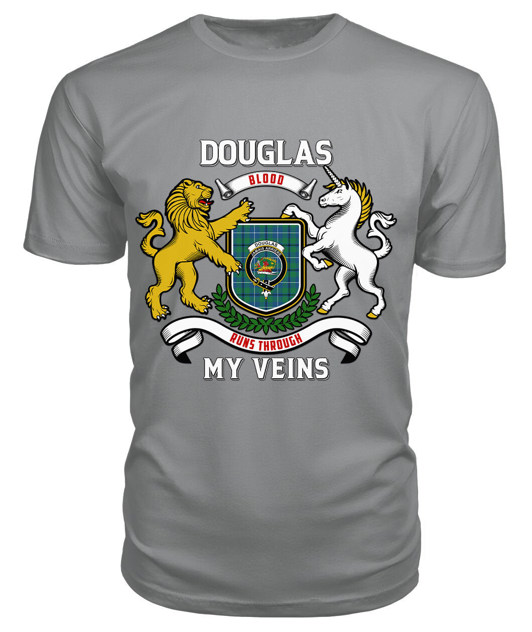 Douglas Ancient Tartan Crest 2D T-shirt - Blood Runs Through My Veins Style