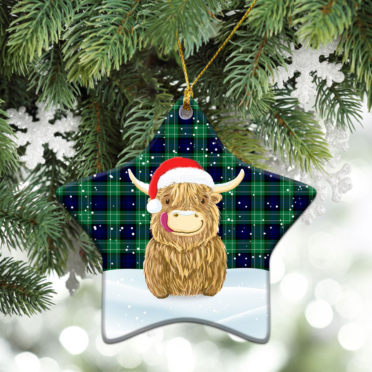 Abercrombie Tartan Christmas Ceramic Ornament - Highland Cows Style