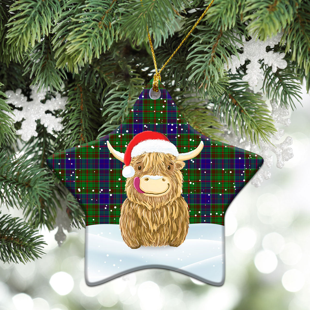 Adam Tartan Christmas Ceramic Ornament - Highland Cows Style