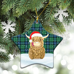 Armstrong Ancient Tartan Christmas Ceramic Ornament - Highland Cows Style