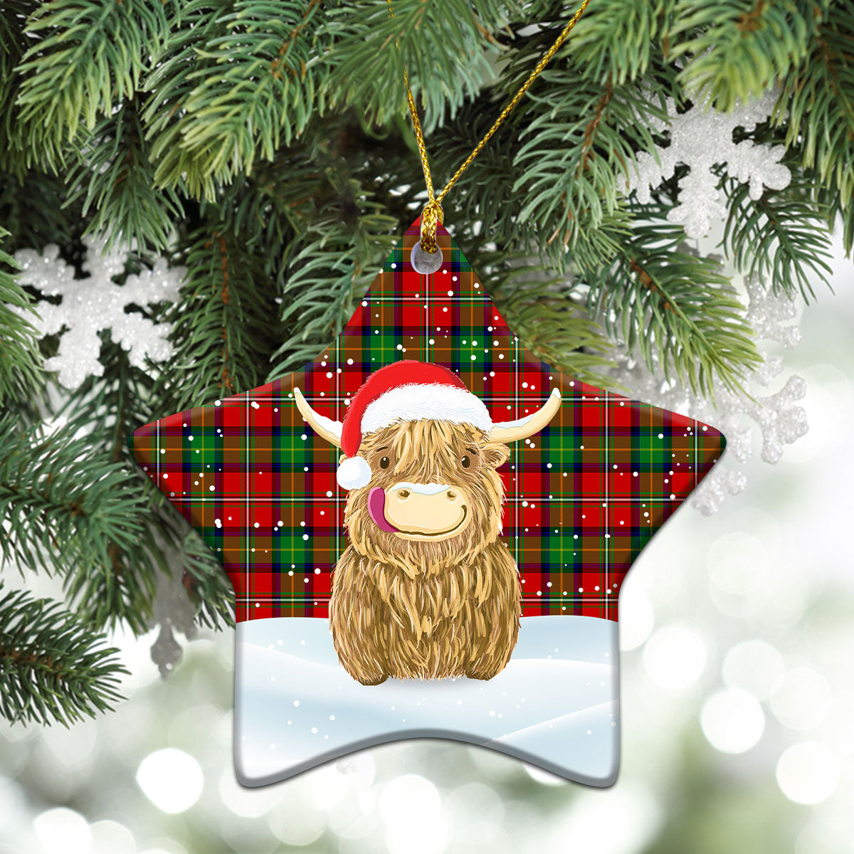 Fullarton Tartan Christmas Ceramic Ornament - Highland Cows Style