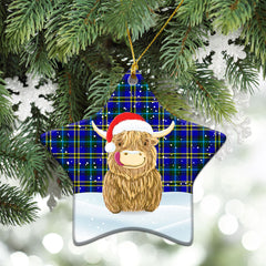 Weir Modern Tartan Christmas Ceramic Ornament - Highland Cows Style