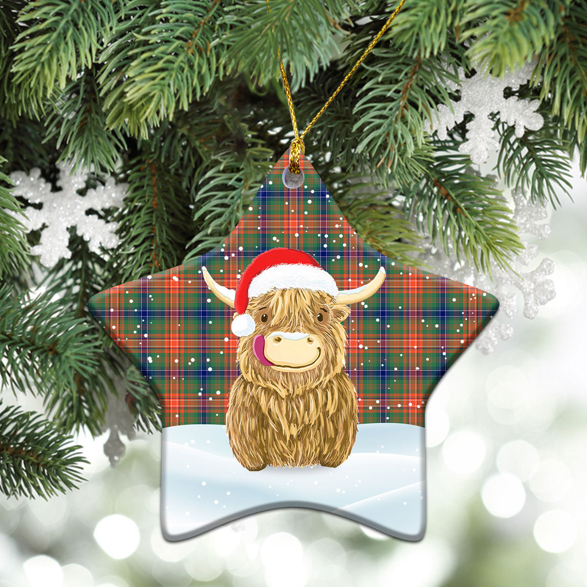 Wilson Ancient Tartan Christmas Ceramic Ornament - Highland Cows Style