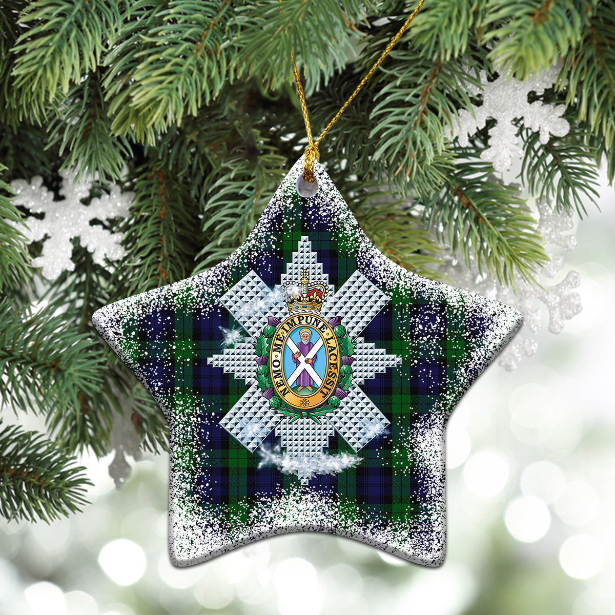 Black Watch Tartan Christmas Ceramic Ornament - Snow Style