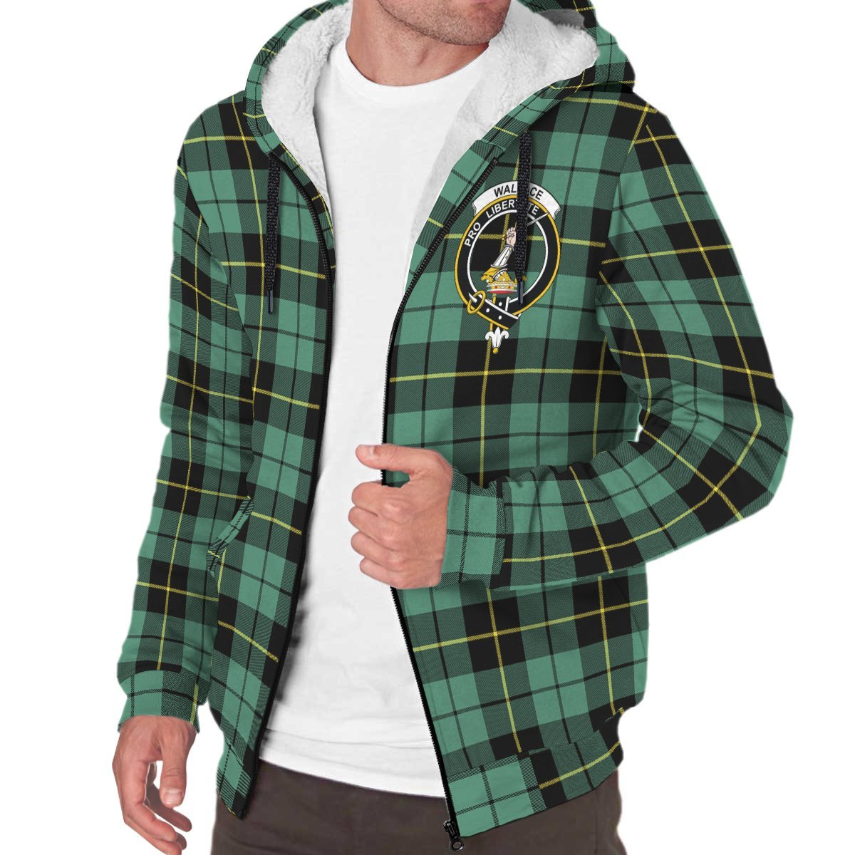 Wallace Hunting Ancient Tartan Crest Sherpa Hoodie