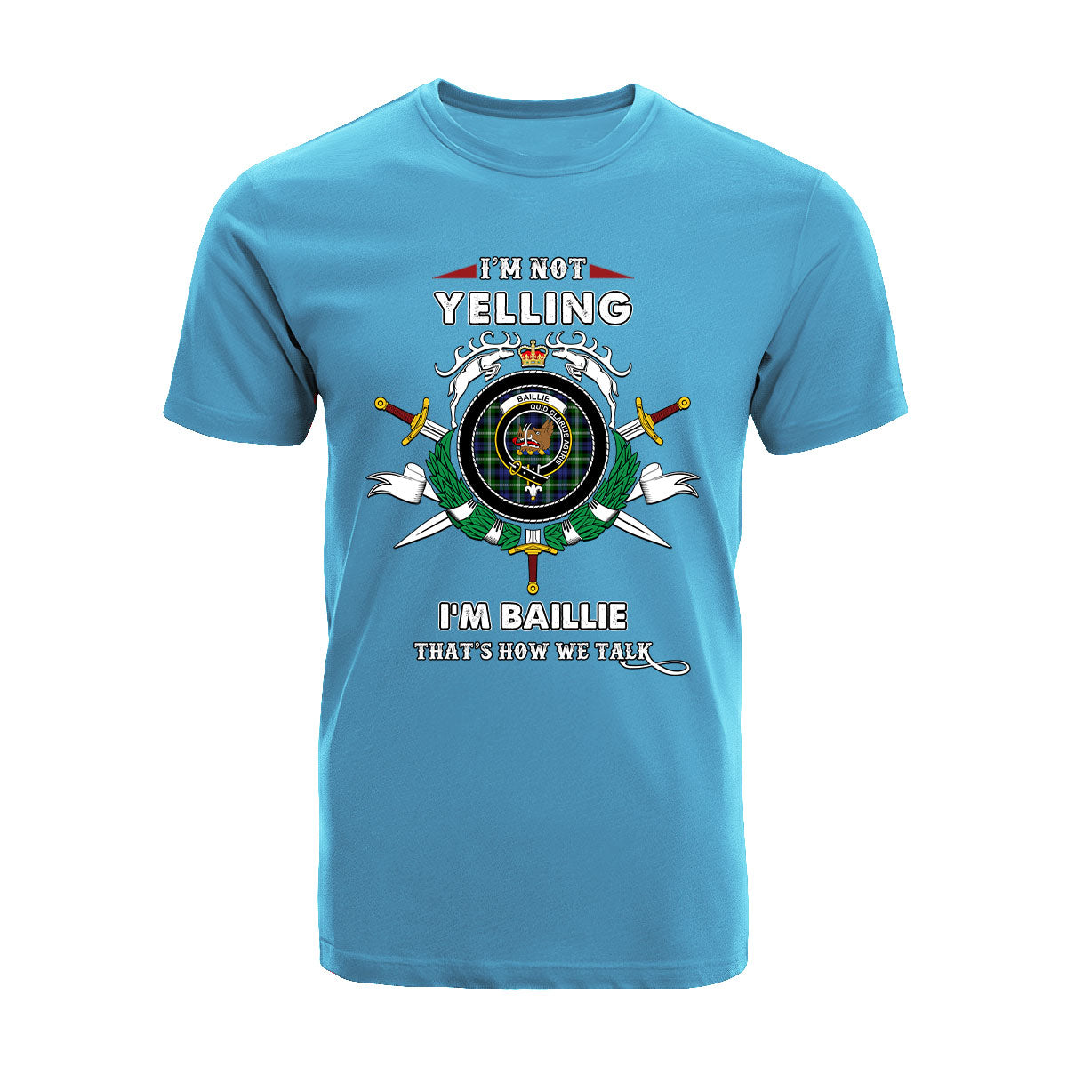 Baillie Tartan Crest T-shirt - I'm not yelling style