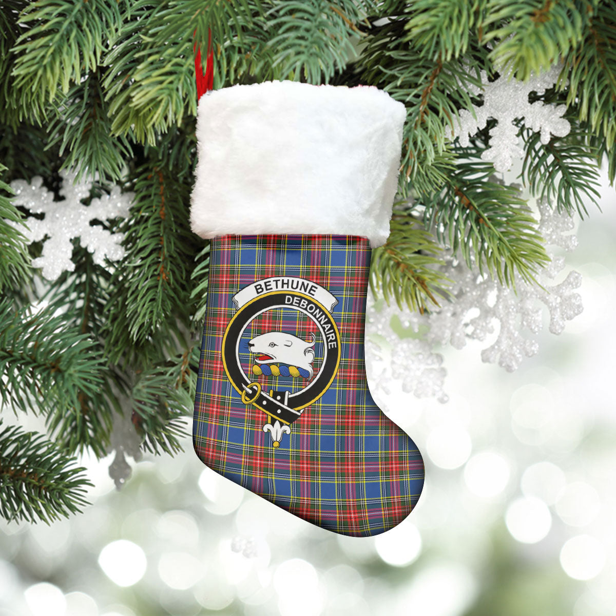 Bethune Modern Tartan Crest Christmas Stocking