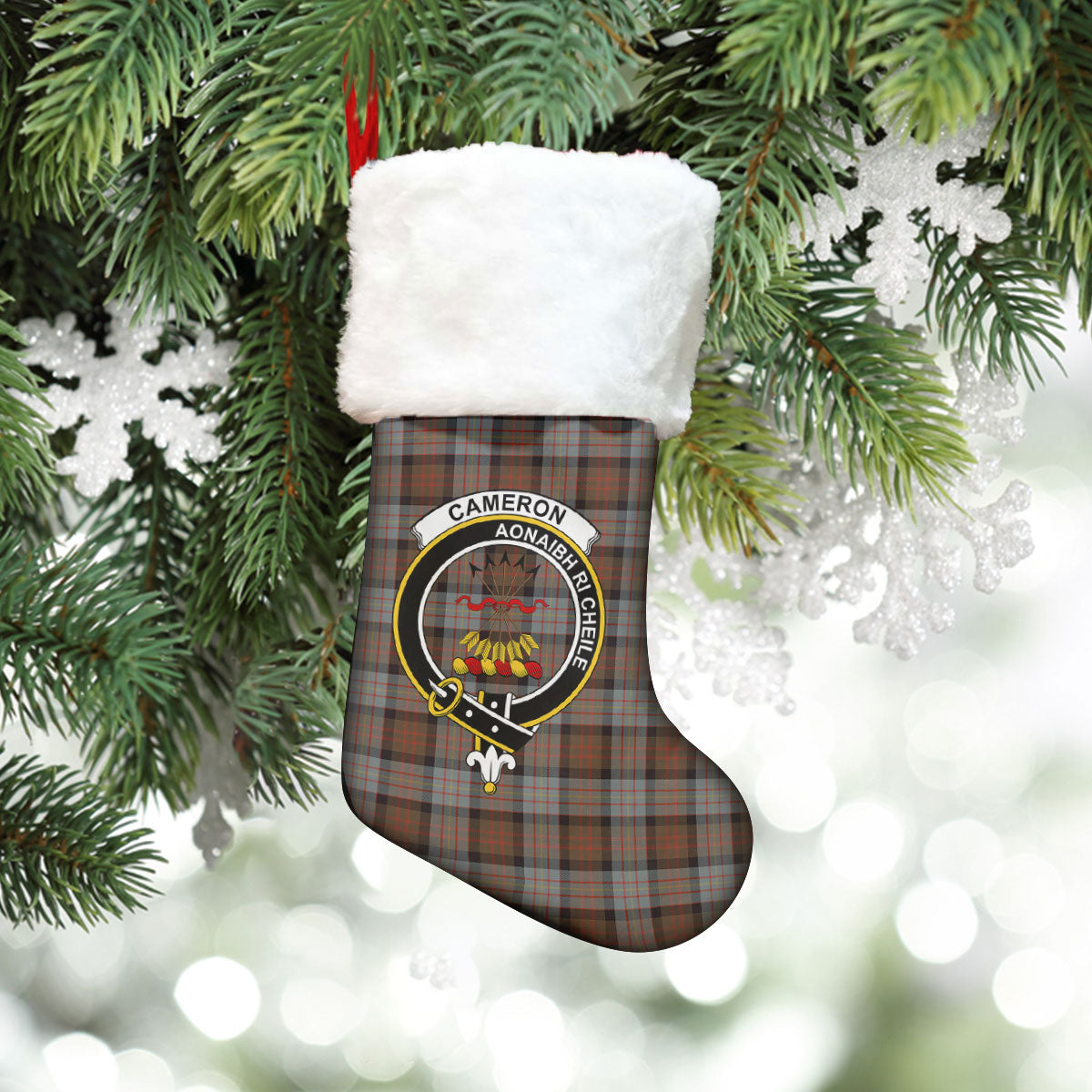 Cameron of Erracht Weathered Tartan Crest Christmas Stocking