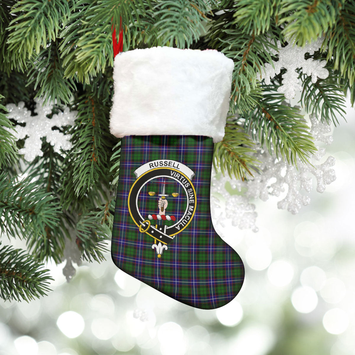 Russell Modern Tartan Crest Christmas Stocking