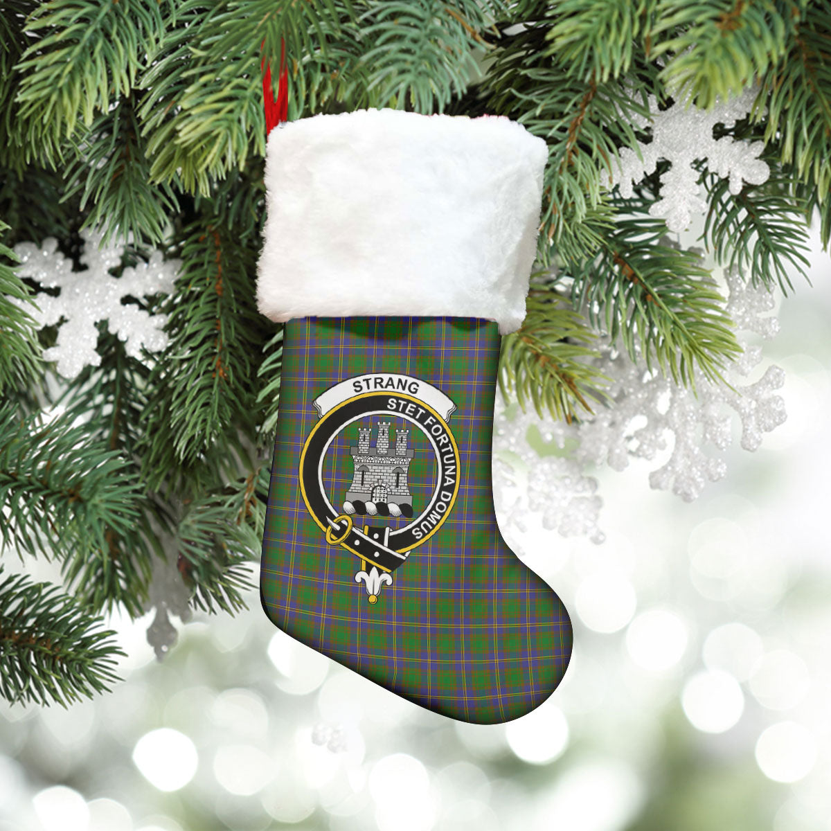 Strang (or Strange) Tartan Crest Christmas Stocking