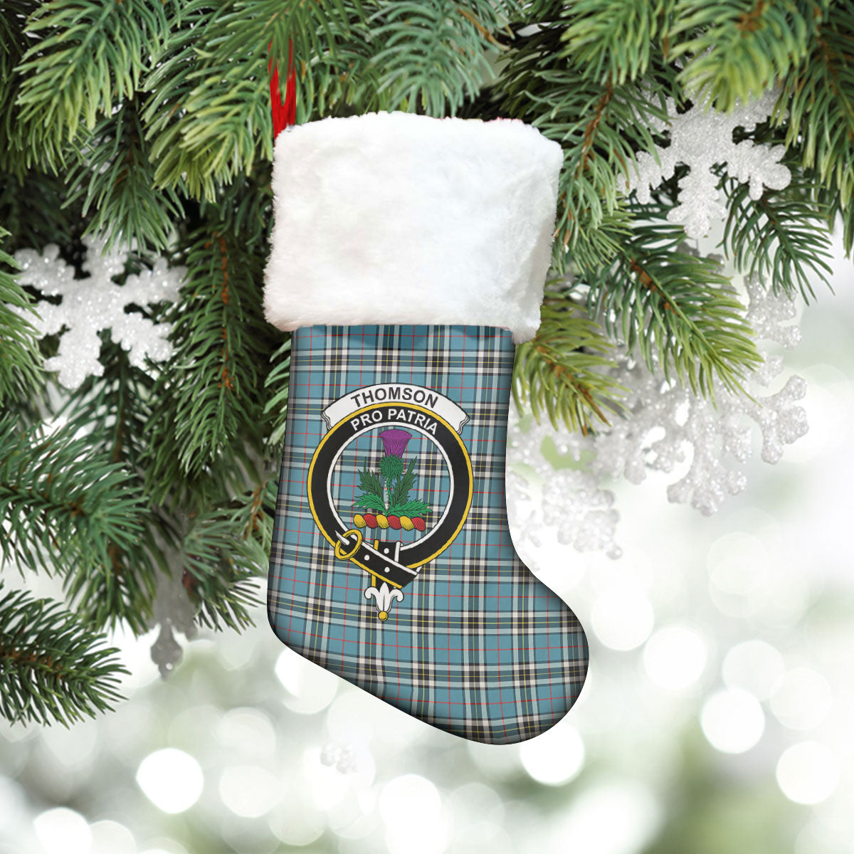 Thomson Blue Tartan Crest Christmas Stocking