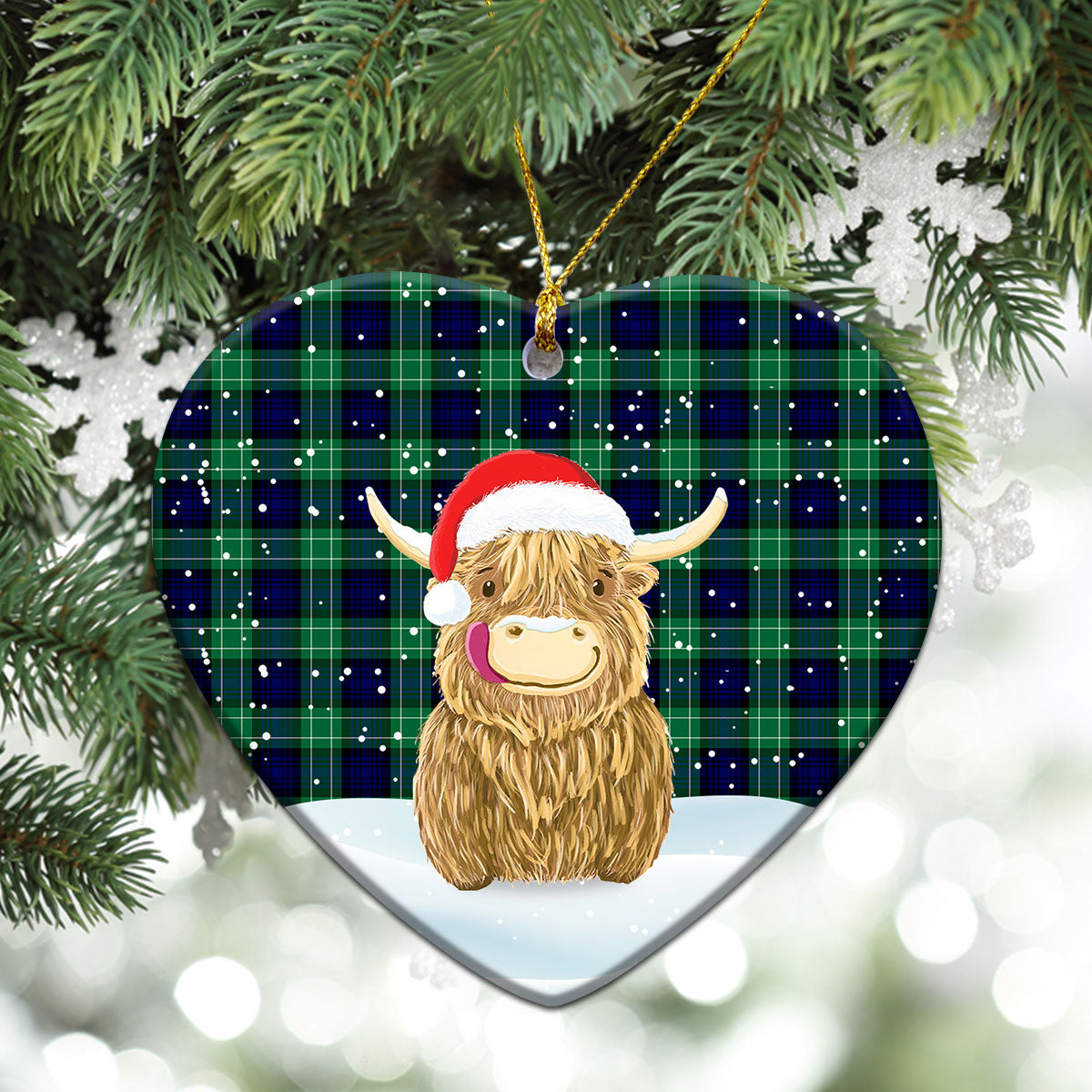 Abercrombie Tartan Christmas Ceramic Ornament - Highland Cows Style