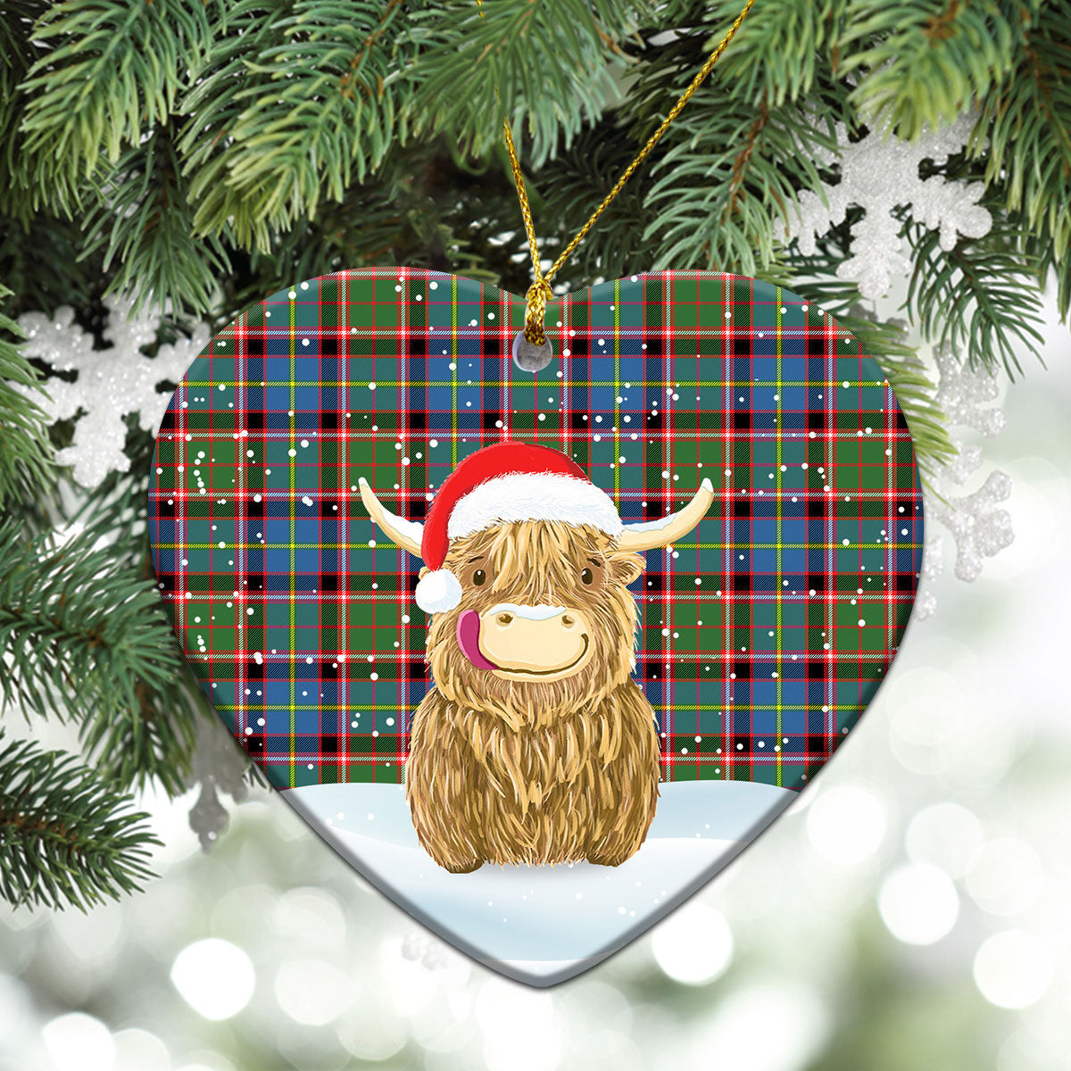 Aikenhead Tartan Christmas Ceramic Ornament - Highland Cows Style