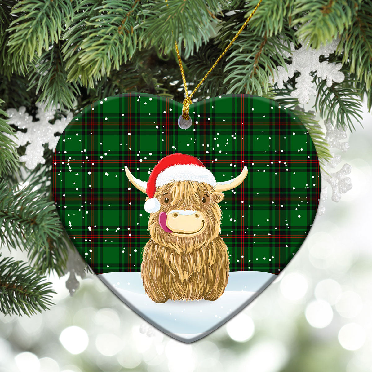 Anstruther Tartan Christmas Ceramic Ornament - Highland Cows Style