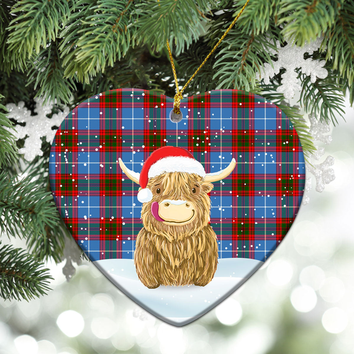 Congilton Tartan Christmas Ceramic Ornament - Highland Cows Style