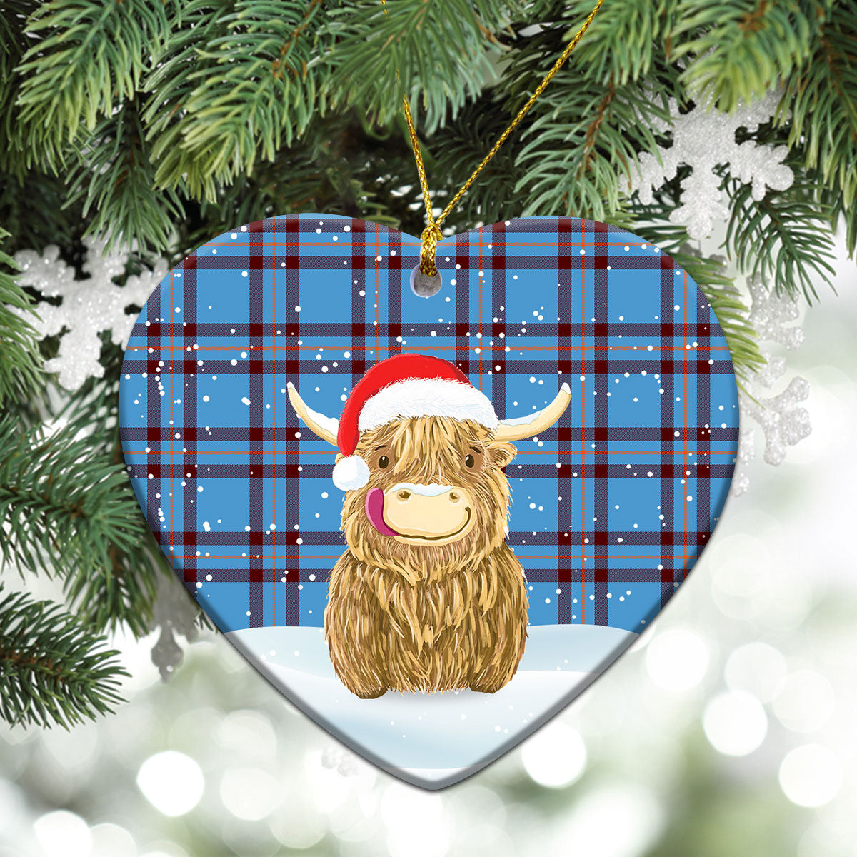 Elliot Ancient Tartan Christmas Ceramic Ornament - Highland Cows Style